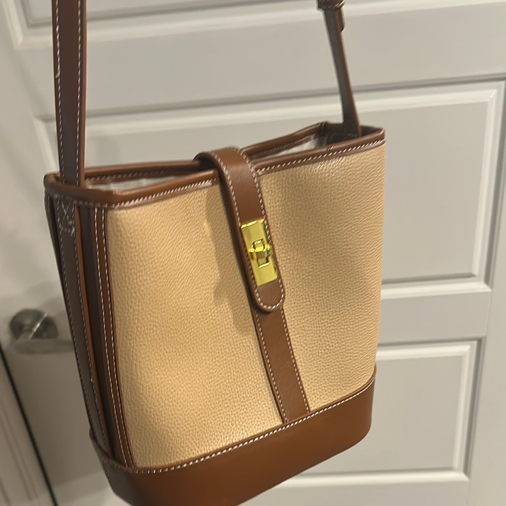 Brown and Tan Bucket Bag-gold hardware